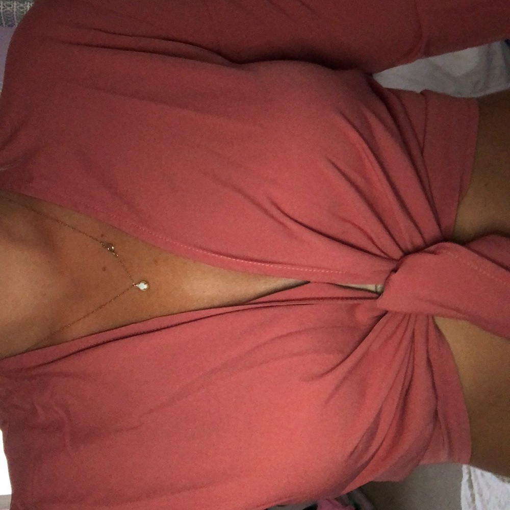 Pink tie crop top with bell sleeves
